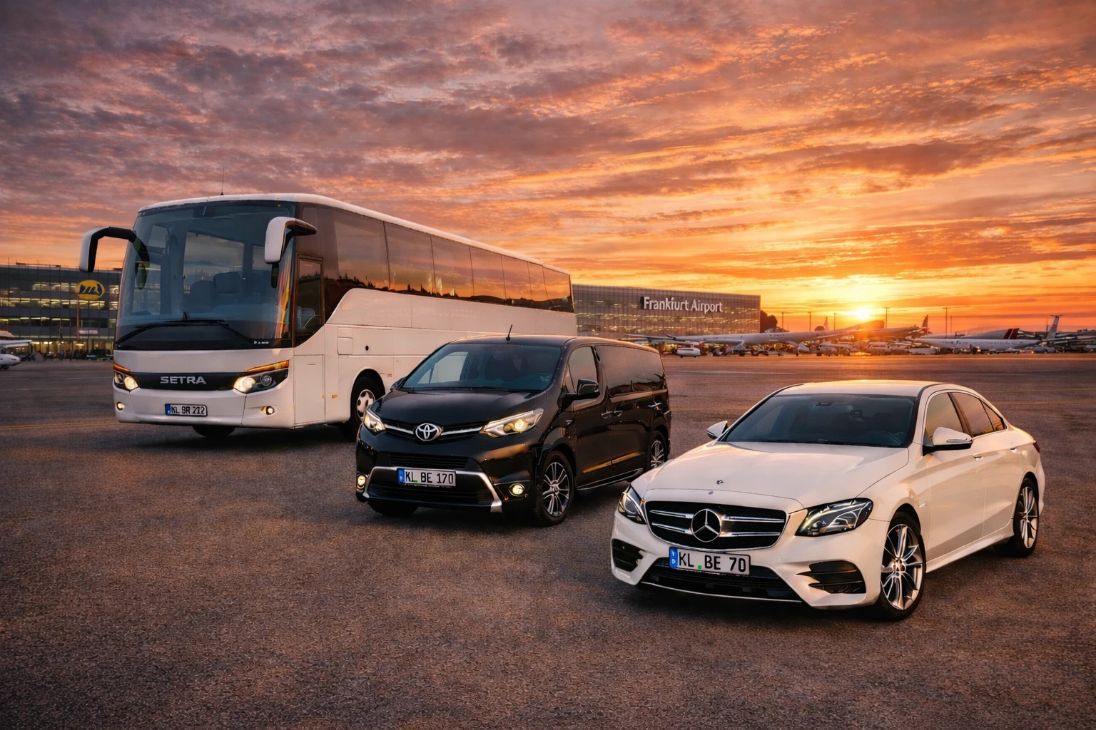 Eagle Airport Transfer fleet with car, van and bus for professional airport transportation